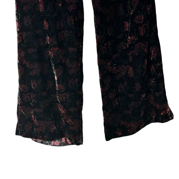 NWT Zara L The Charlotte black wide leg velvet floral trouser pants  Black Red - Picture 7 of 13